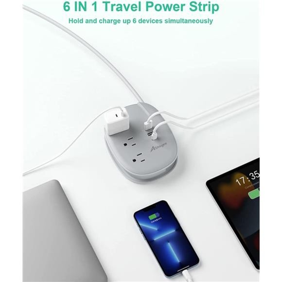USB C Travel Power Strip,Alitayee Portable Power Strips with 3Outlets 3 USB Port - Picture 4 of 5
